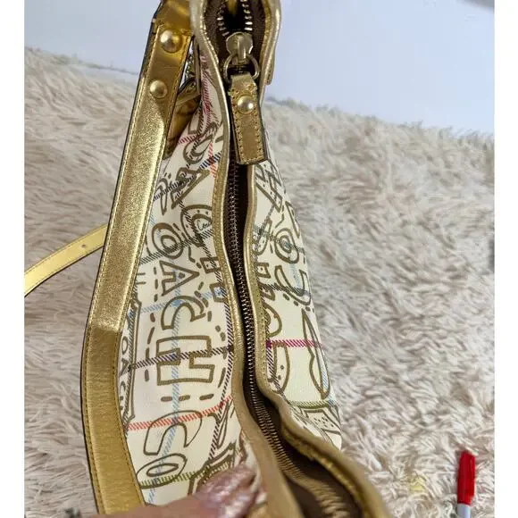 Coach Y2K Scribble Plaid Gold Trim Hobo Bag F13309 Pink Lining - Picture 8 of 11